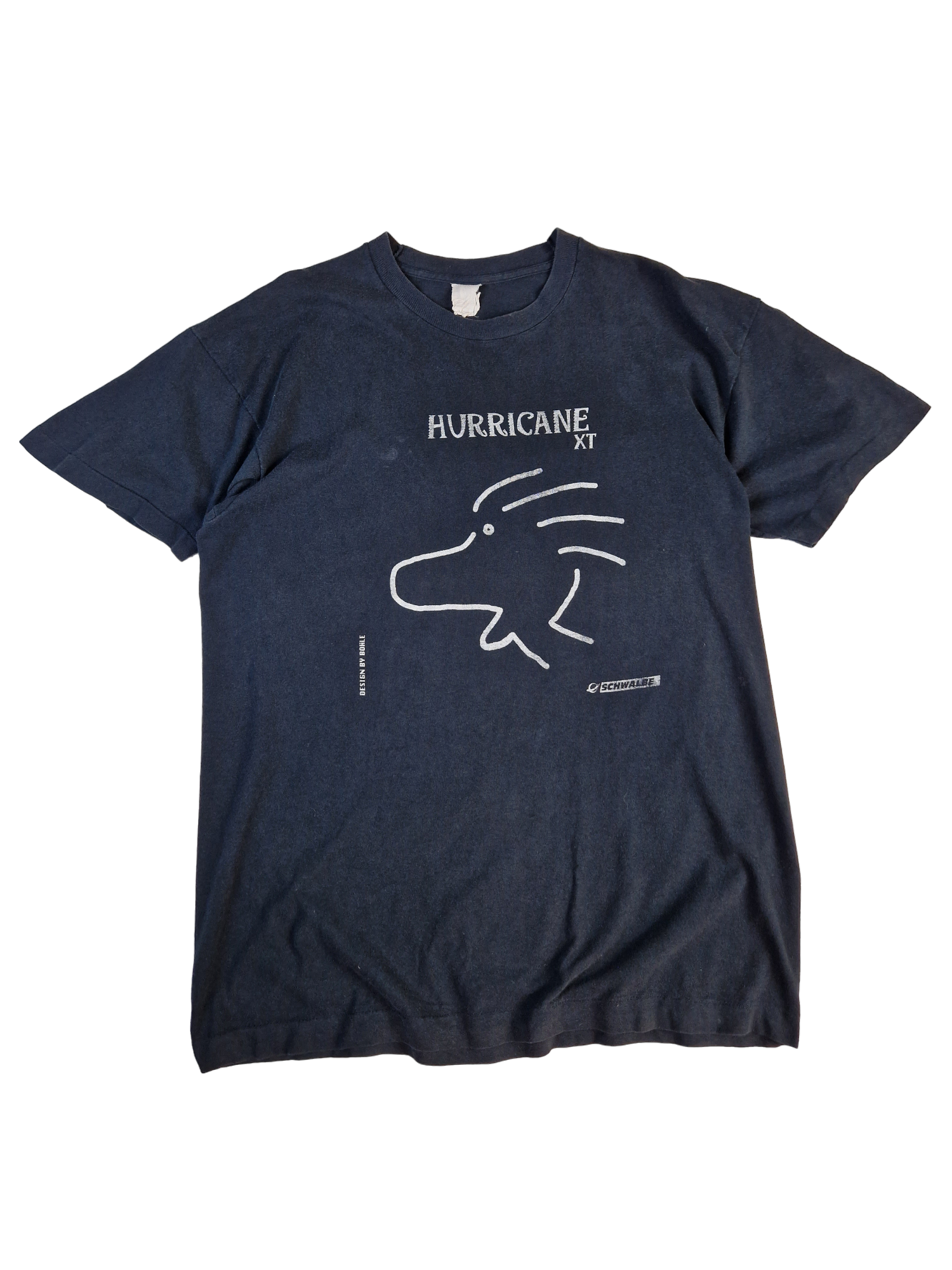 Vintage Schwalbe Shirt Hurricane XT Werbung Single Stitch Dunkelblau M-L - RareRags