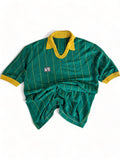Vintage Fußballtrikot 70s Nadelstreifen #3 Grün Gelb M-L
