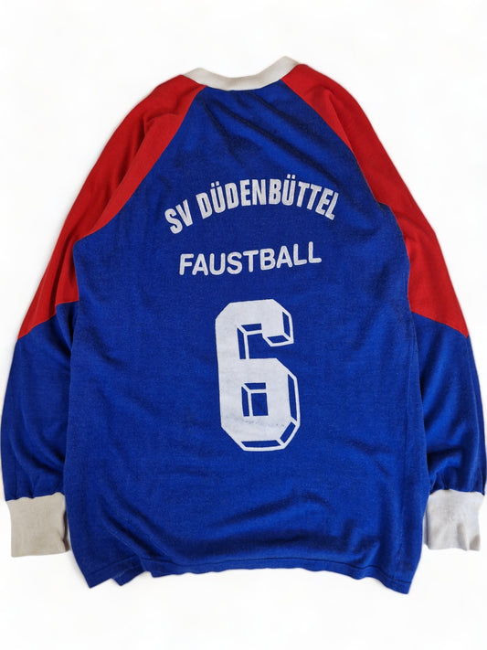Vintage Palme Trikot Langarm 80s "SV Düdenbüttel Faustball" #6 Blau Rot M