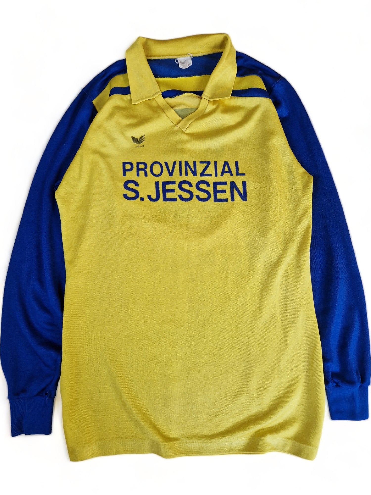 Vintage Erima Trikot Langarm Mit Polokragen "Provinzial" Mit Unterschrift Made In West Germany Gelb Blau L