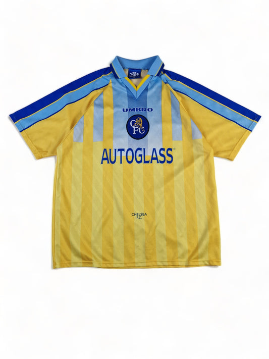 Vintage Umbro Trikot 1997-98 Chelsea Autoglass Auswärts Gelb Blau XL