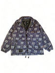 Vintage Exes Jacke Abstract Skelett/Fossilien Print Fleece Innenfutter Grau Blau S-M