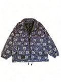 Vintage Exes Jacke Abstract Skelett/Fossilien Print Fleece Innenfutter Grau Blau S-M