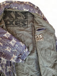 Vintage Exes Jacke Abstract Skelett/Fossilien Print Fleece Innenfutter Grau Blau S-M