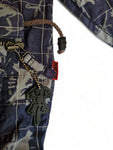 Vintage Exes Jacke Abstract Skelett/Fossilien Print Fleece Innenfutter Grau Blau S-M