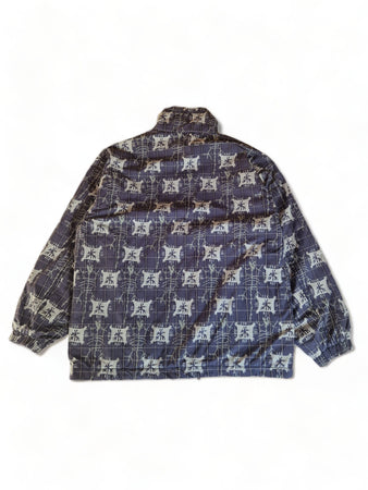Vintage Exes Jacke Abstract Skelett/Fossilien Print Fleece Innenfutter Grau Blau S-M