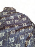 Vintage Exes Jacke Abstract Skelett/Fossilien Print Fleece Innenfutter Grau Blau S-M