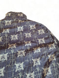 Vintage Exes Jacke Abstract Skelett/Fossilien Print Fleece Innenfutter Grau Blau S-M