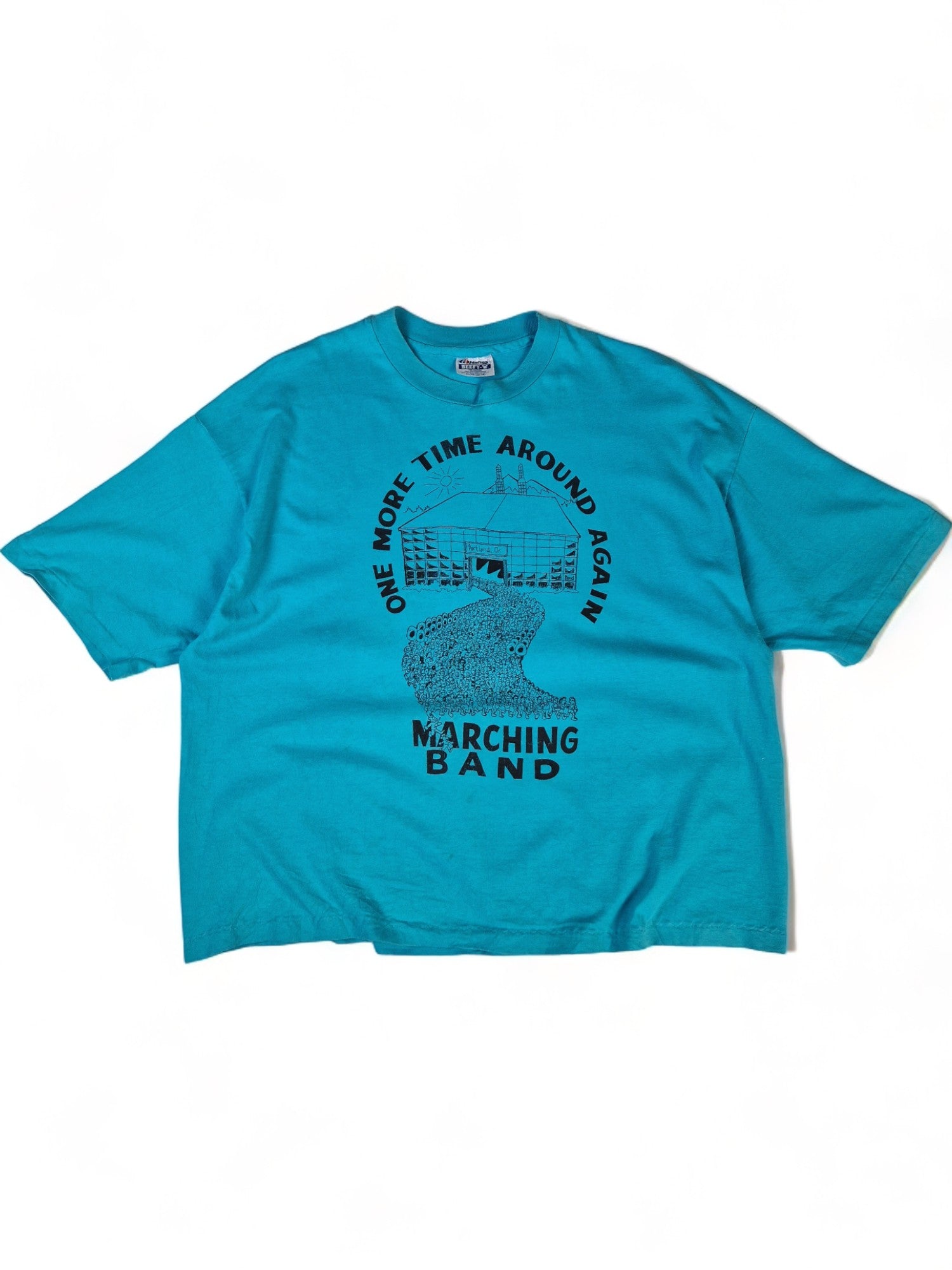 Vintage Hanes Shirt "Marching Band" 1992 Made In USA Single Stitch Türkis XL - RareRags