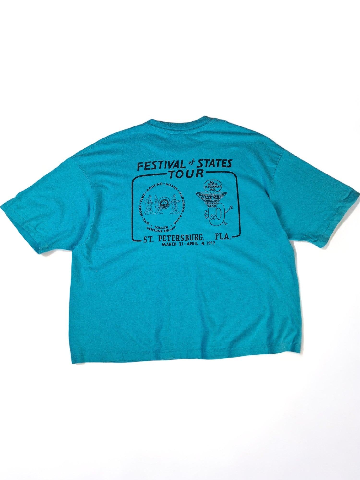 Vintage Hanes Shirt "Marching Band" 1992 Made In USA Single Stitch Türkis XL - RareRags