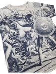 Vintage Shirt "Greece, Troy" Allover Print Weiß Grau S-M