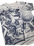 Vintage Shirt "Greece, Troy" Allover Print Weiß Grau S-M