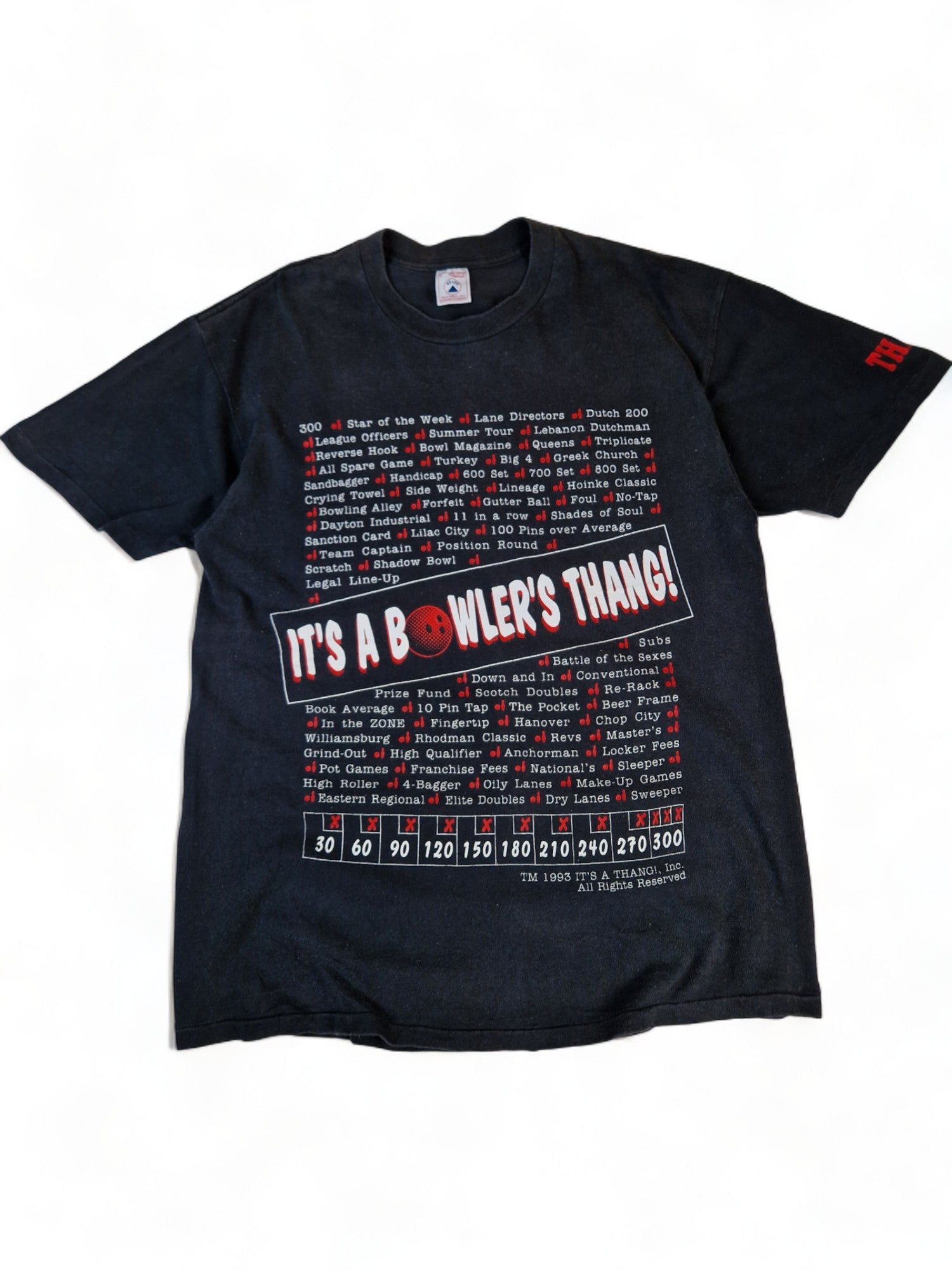 Vintage Delta Shirt 1993 "It's a bowler's thang!" Single Stitch Schwarz L - RareRags