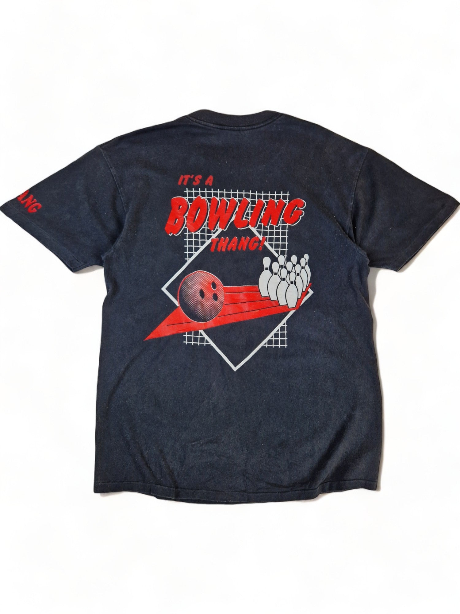 Vintage Delta Shirt 1993 "It's a bowler's thang!" Single Stitch Schwarz L - RareRags