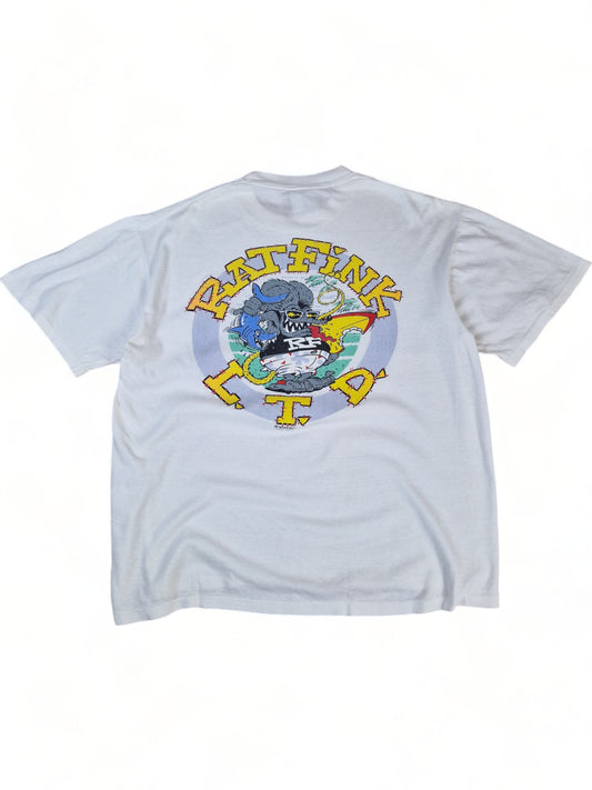 Vintage Village Mews Shirt Rat Fink 1987 Single Stitch Made In USA Weiß XL