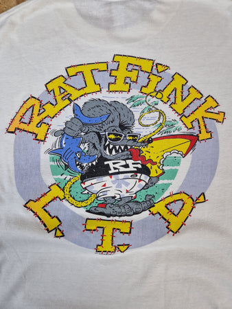 Vintage Village Mews Shirt Rat Fink 1987 Single Stitch Made In USA Weiß XL