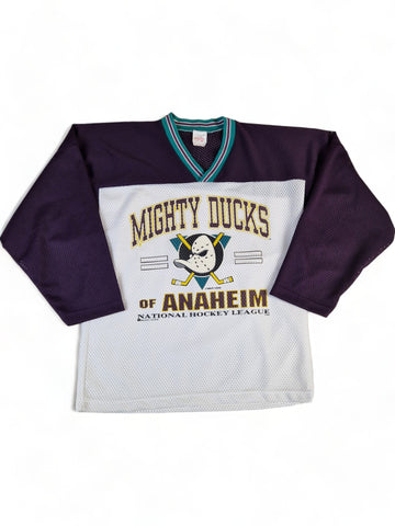 Vintage Mighty Ducks Eishockey-Trikot Anahiem NHL Made In Canada Weiß Lila Youth Kinder XL