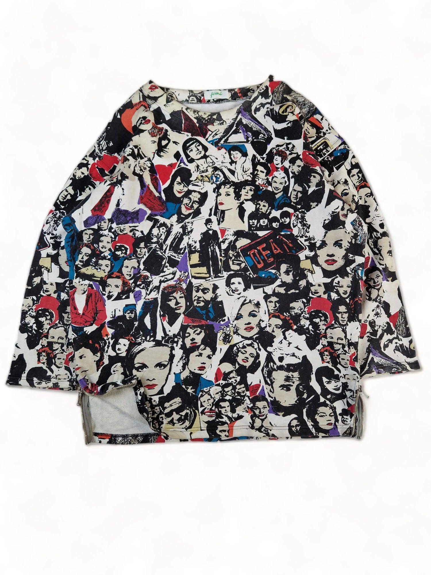 Vintage Femi Sweater Rundhals Femininer Schnitt Celebrities Print Bunt M-L