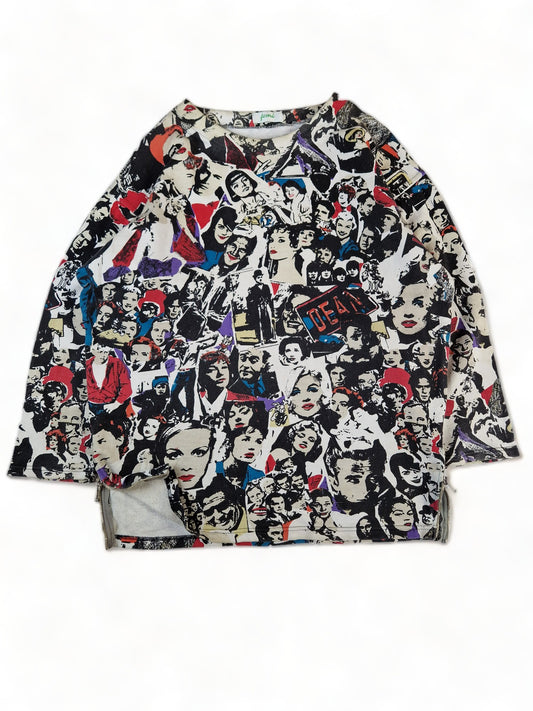 Vintage Femi Sweater Rundhals Femininer Schnitt Celebrities Print Bunt M-L