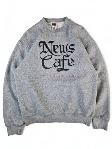 Vintage Fruit Of The Loom Sweater "News Cafe South Beach" Made In USA Grau M