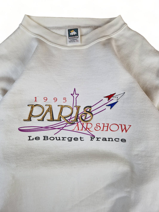Vintage Cotton Deluxe By Anvil Sweater Paris Airshow 1995 Made In USA Weiß XL