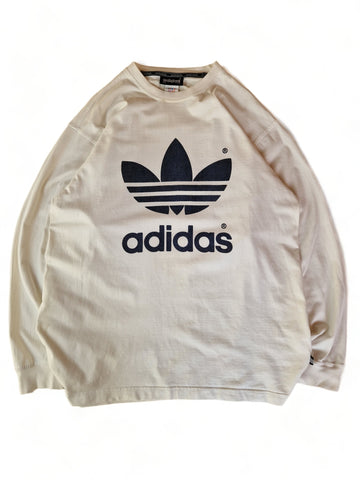Vintage Adidas Longsleeve/Sweater Big Trefoil Print Made In Greece Weiß Schwarz M