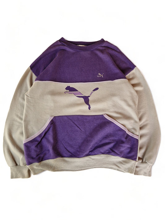 Vintage Puma Sweater Mit Bauchtasche Lila Grau (7) L-XL