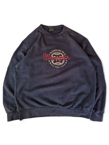Vintage Wrangler Sweater Basic Logo Print Dunkelblau XXL
