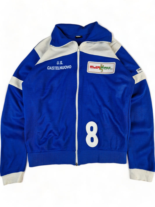 Vintage Valentini Sportjacke 70s #8 U.S. Castelnuovo Italien Fußball Blau Weiß (50) L-XL