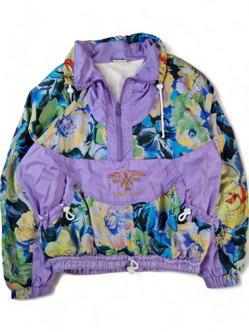 Vintage Capriole By Golden Team Sportjacke 80s Halfzip Flower Print Made In Italy Lila Bunt (36) S-M