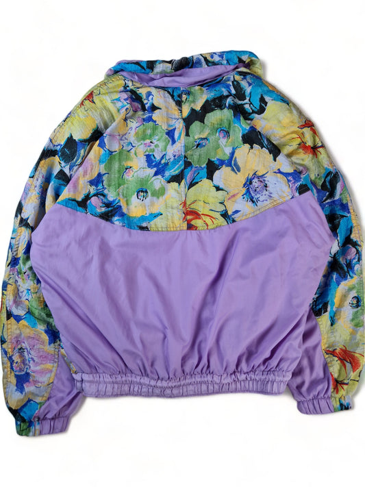 Vintage Capriole By Golden Team Sportjacke 80s Halfzip Flower Print Made In Italy Lila Bunt (36) S-M