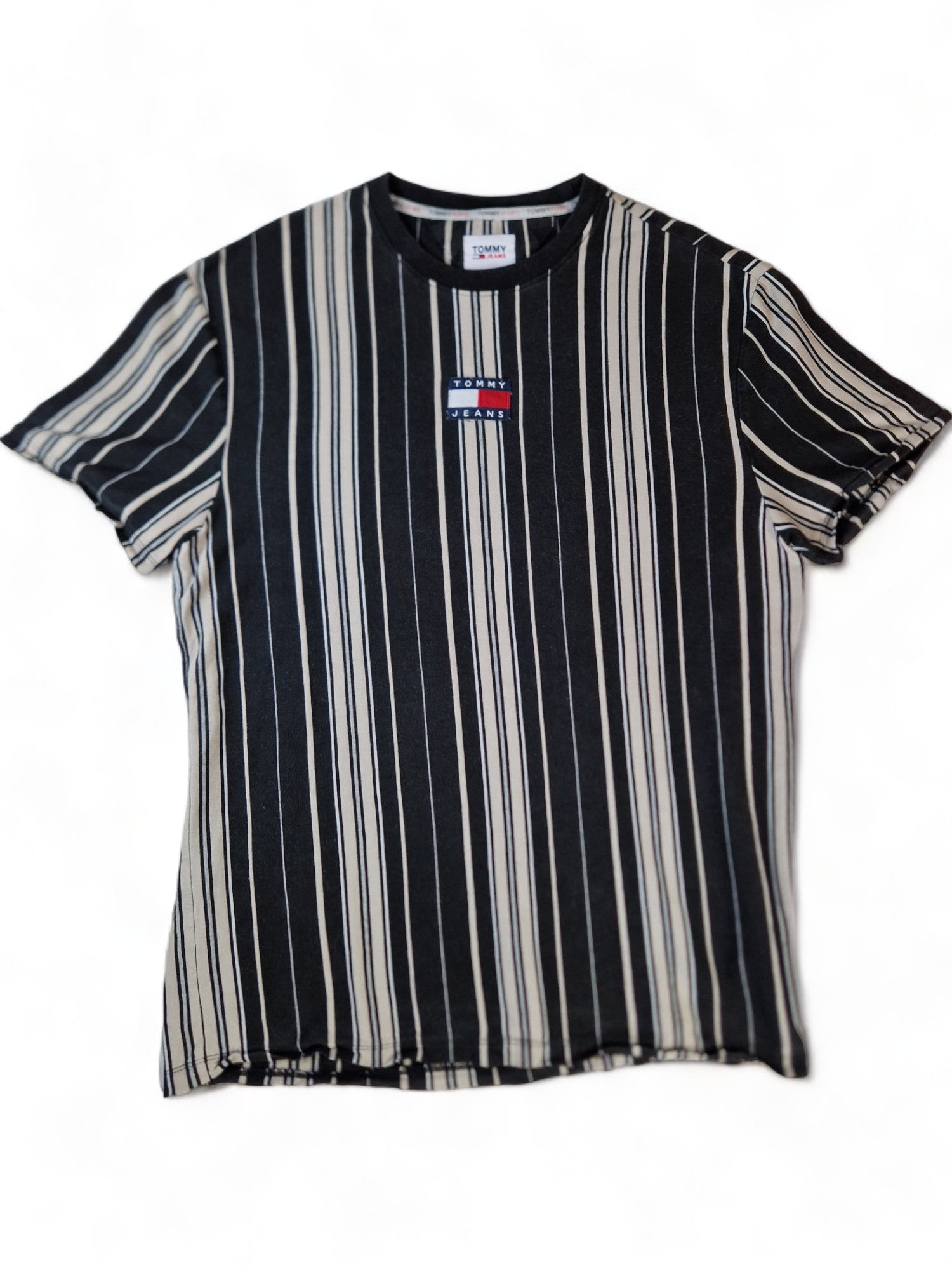 Tommy Hilfiger Shirt Center Logo Gestreift Schwarz Weiß XL - RareRags