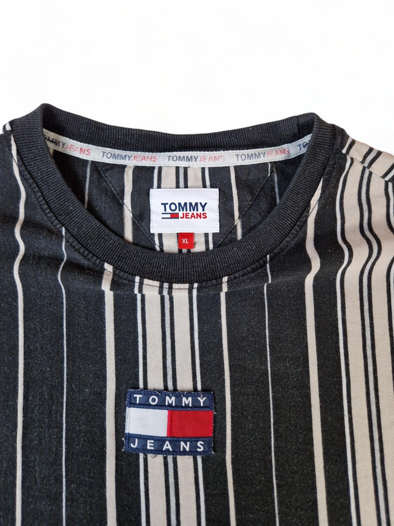 Tommy Hilfiger Shirt Center Logo Gestreift Schwarz Weiß XL - RareRags