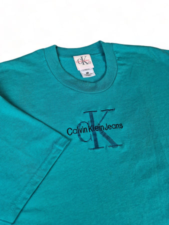 Vintage Calvin Klein Bootleg Shirt Auf Fruit Of The Loom Blank Türkis XL