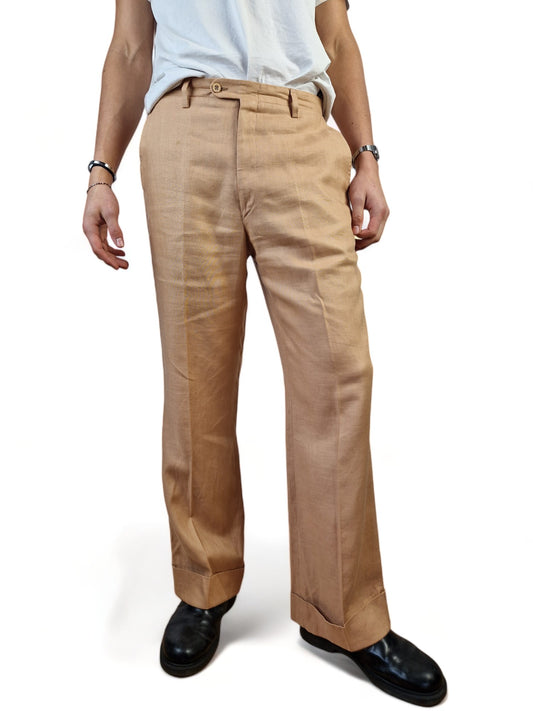 Vintage Leinenhose Made From 100% Irish Linen Fabric Braun L-XL