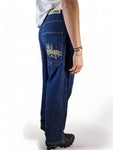 Vintage Tribal Jeans Y2K Vibe Baggy Fit Embroidery Blau 30