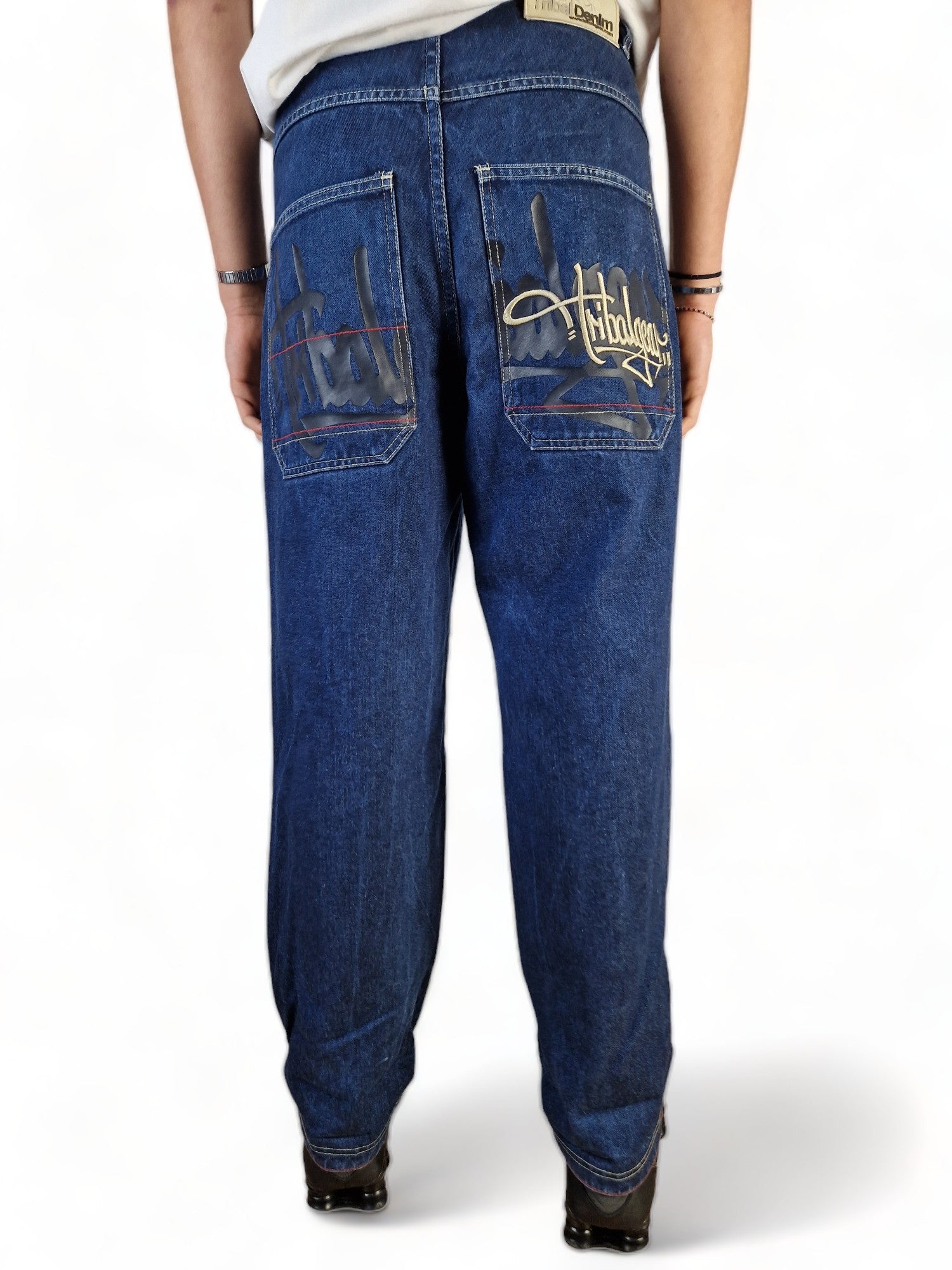 Vintage Tribal Jeans Y2K Vibe Baggy Fit Embroidery Blau 30