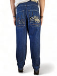 Vintage Tribal Jeans Y2K Vibe Baggy Fit Embroidery Blau 30