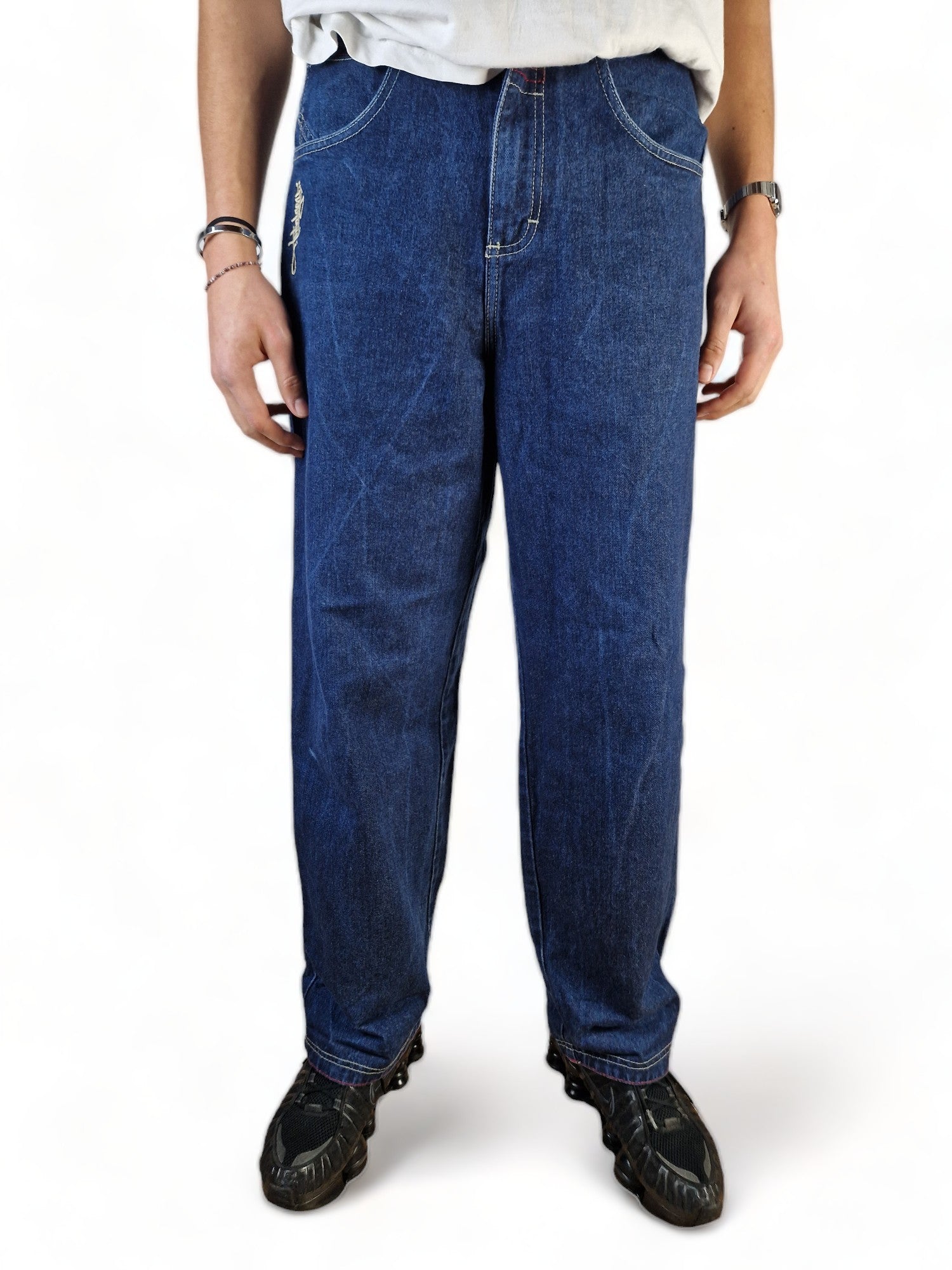 Vintage Tribal Jeans Y2K Vibe Baggy Fit Embroidery Blau 30