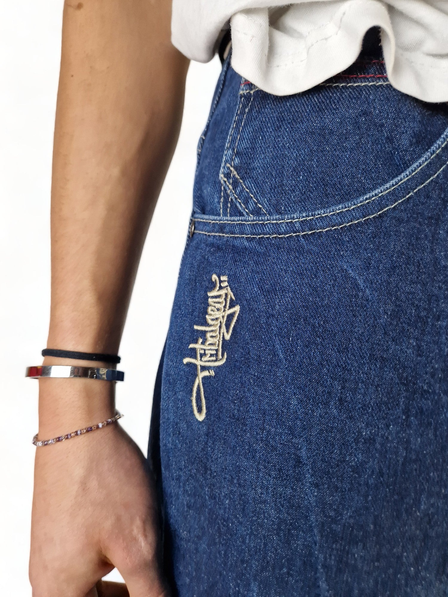 Vintage Tribal Jeans Y2K Vibe Baggy Fit Embroidery Blau 30