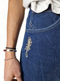 Vintage Tribal Jeans Y2K Vibe Baggy Fit Embroidery Blau 30