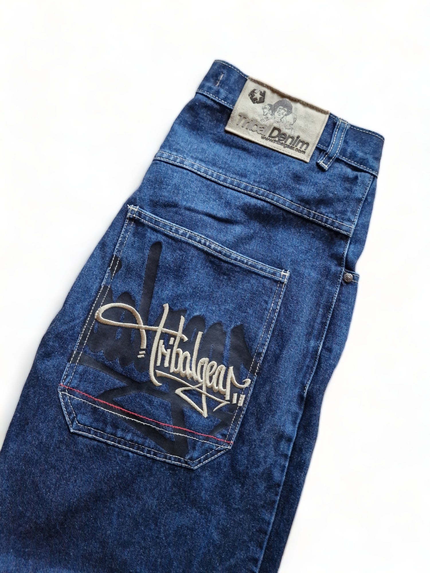 Vintage Tribal Jeans Y2K Vibe Baggy Fit Embroidery Blau 30