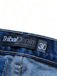 Vintage Tribal Jeans Y2K Vibe Baggy Fit Embroidery Blau 30