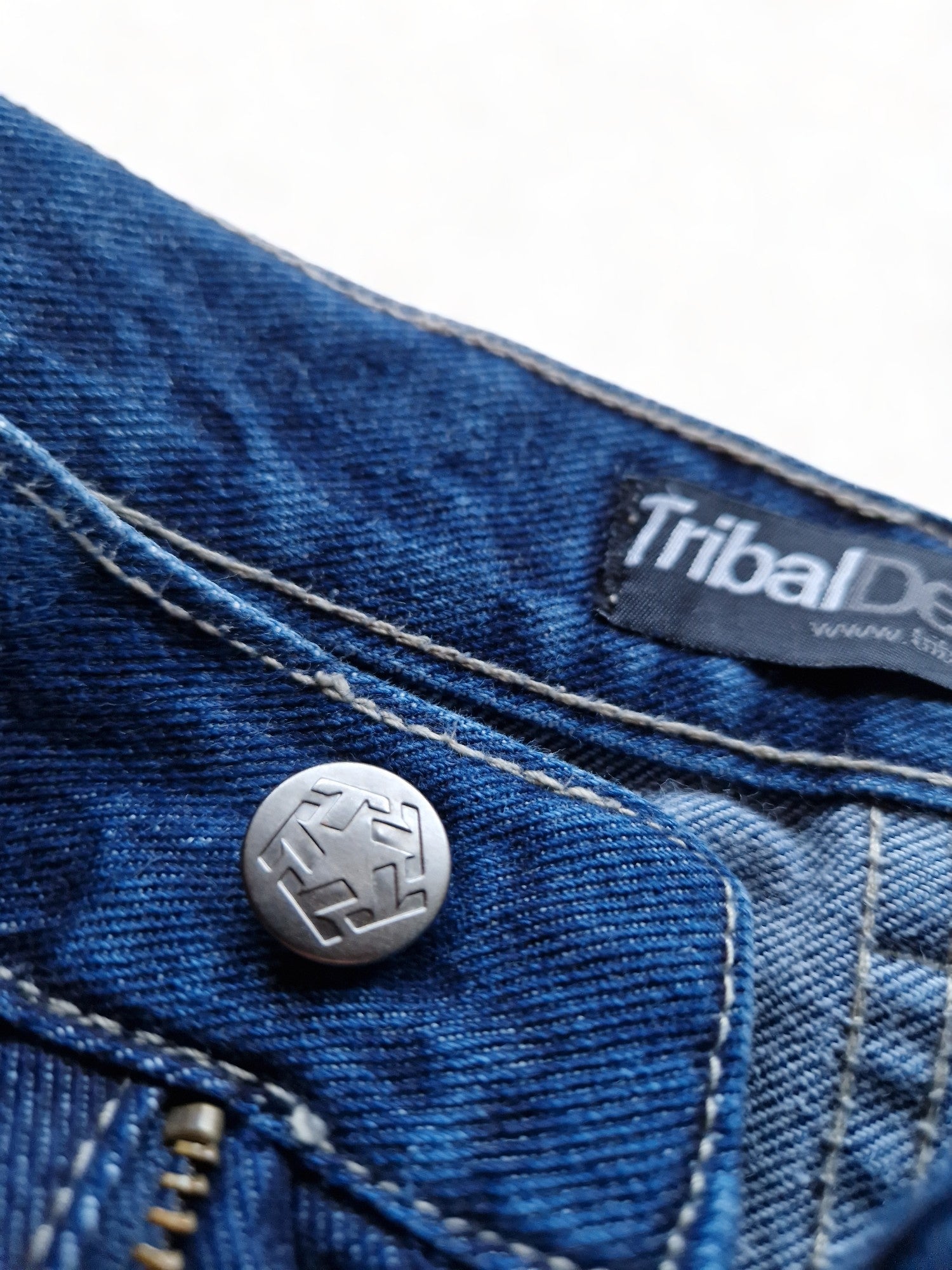 Vintage Tribal Jeans Y2K Vibe Baggy Fit Embroidery Blau 30