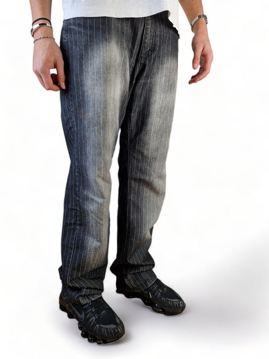 Vintage Armani Jeans Y2K Vibe Nadelstreifen Made In Italy Schwarz Grau 34