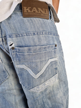 Vintage Karl Kani Jeans Baggy Y2K Fit V-Embroidery Hellblau 34/34