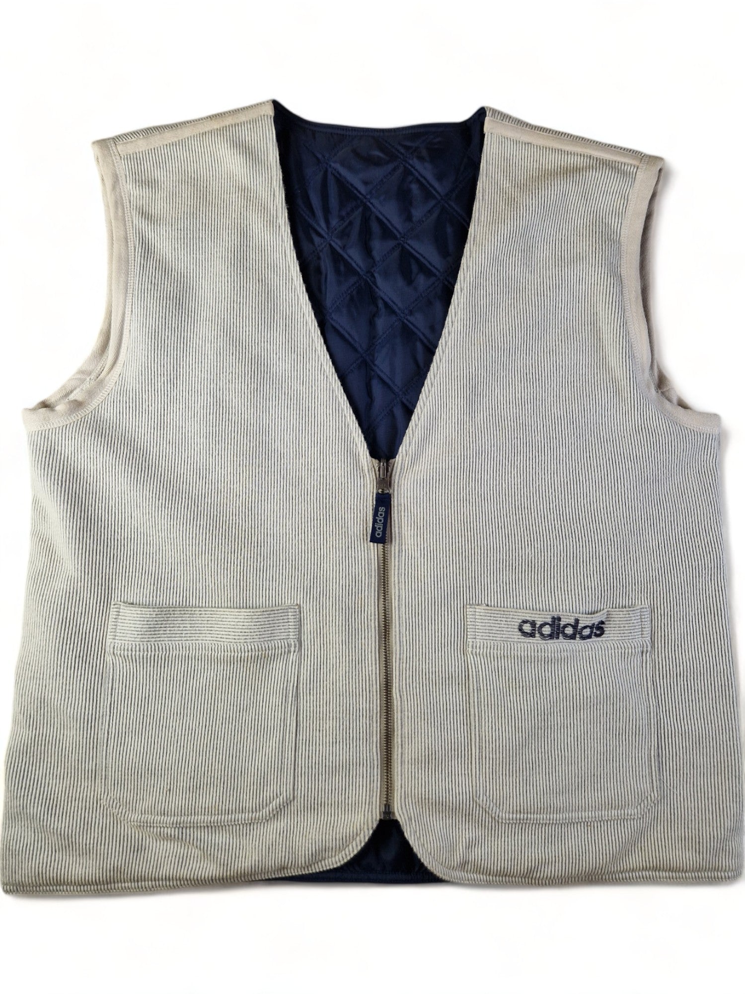 Vintage Adidas Weste Reversible 2in1 Stepp- Und Stoffweste Navy Beige M