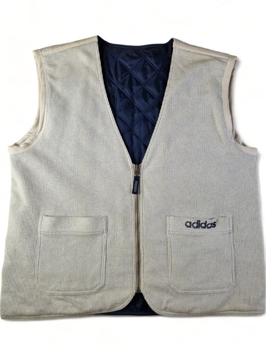 Vintage Adidas Weste Reversible 2in1 Stepp- Und Stoffweste Navy Beige M