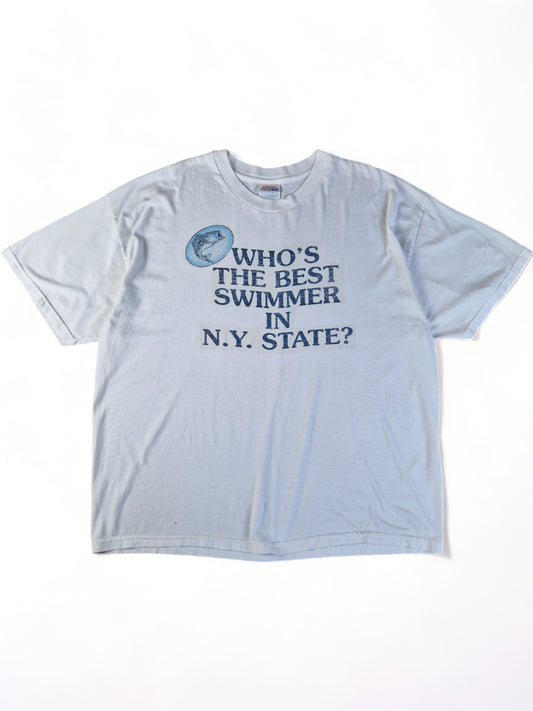 Vintage Hanes Shirt Late 90s "Best swimmer in N.Y. State" Weiß XL