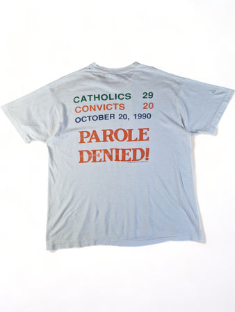 Vintage Fruit Of The Loom Shirt 1990 Miami/Notre Dame Catholics Vs. Convicts Made In USA Single Stitch Weiß XL